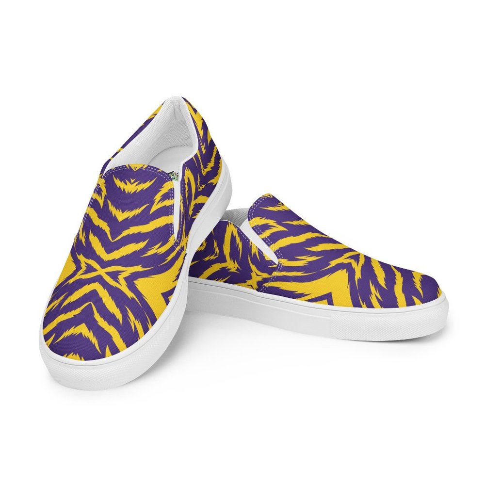 NEW Purple Gold Tiger Stripes Game Day Womens Comfy Slip On Shoes - Picture 5 of 16